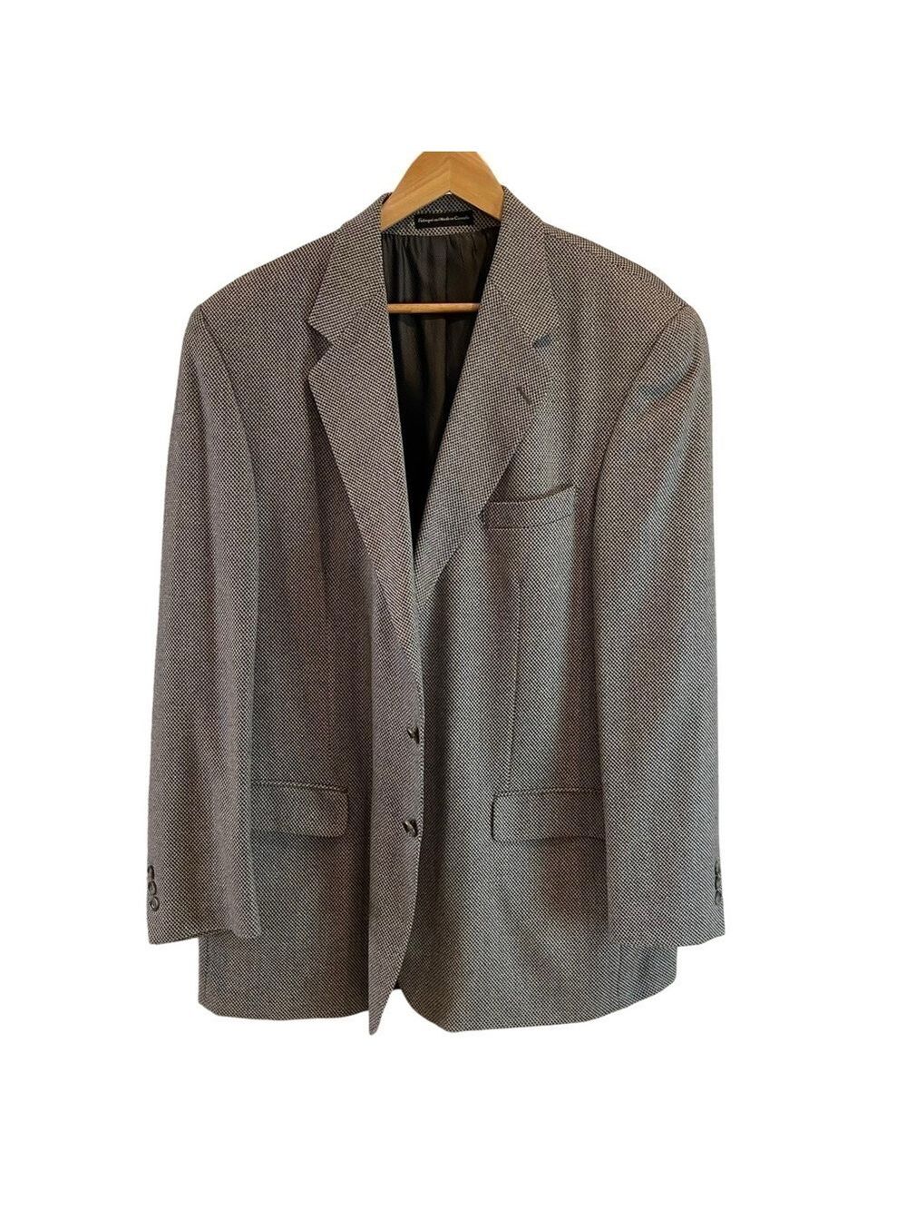 Oscar de la Renta suit jacket blazer silk & wool blend brown cream 46 long tall